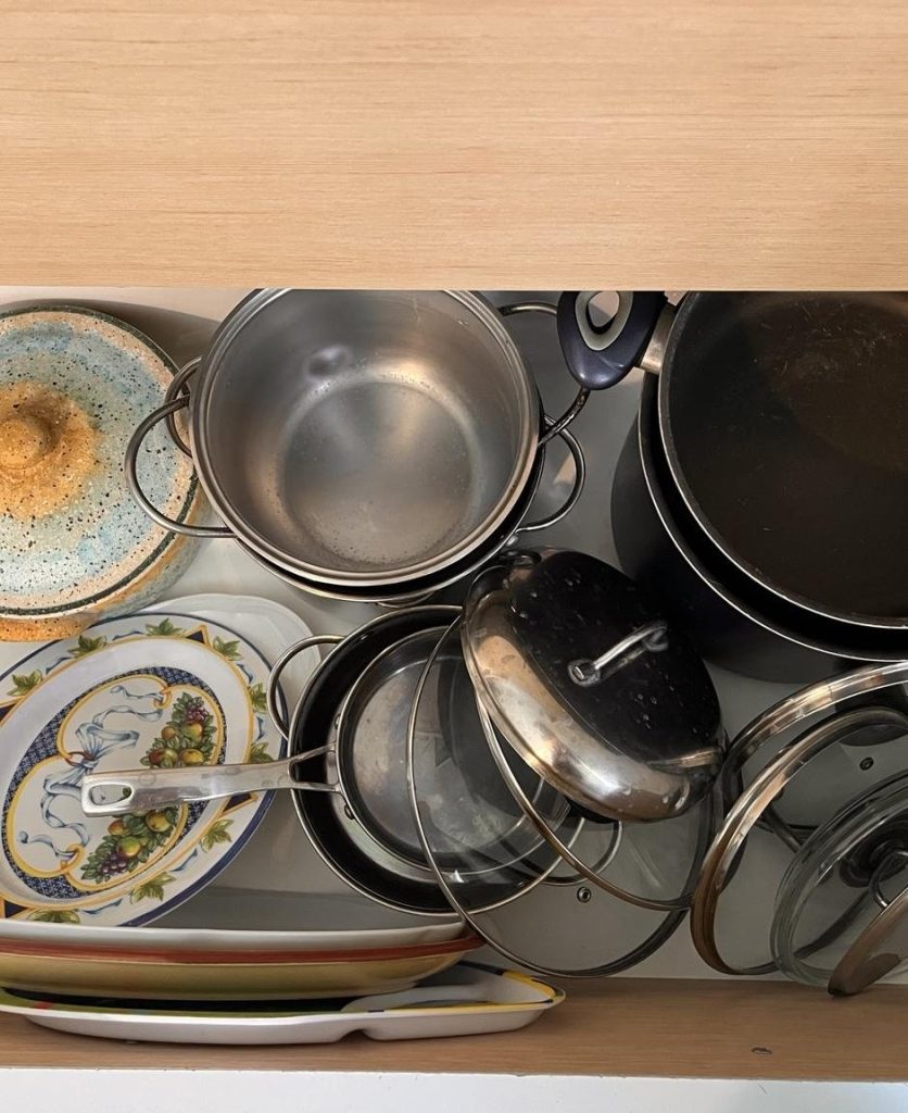 Drawer full of pots and pans